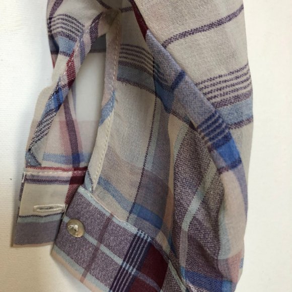 Zara Oversized Button-Down Sheer Blouse, Blue Plaid Print Top, Size XSmall - Picture 3 of 8